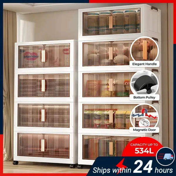 【HARGA LELONG】DJHOME 80cm (5 Layers) 2 Doors Multipurpose Foldable Stackable Storage Cabinet Box With Rollers Rak Kabinet dengan Roda