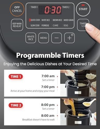 Toshiba Mini Rice Cooker, 3 Cups Uncooked Small Rice Cooker, Steamer & Warmer, With Fuzzy Logic And One-Touch Cooking, 24 Hour Delay Timer And Auto Keep Warm Feature